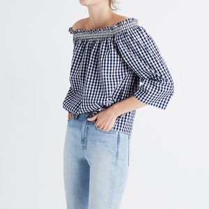 Madewell Smocked Gingham Off the shoulder top